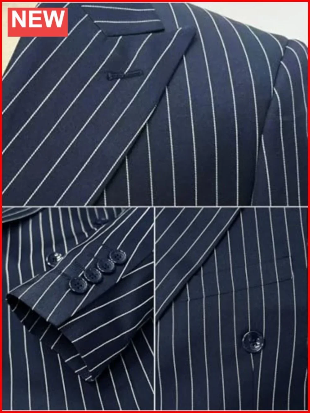 Men's Slim Fit Striped 2 Piece Suit Set Blazer Pants Formal Business